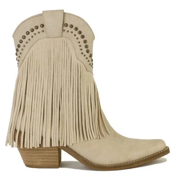8.5 Beast Adela-16 Stone Fringe Stud Embellishment Short Western Cowboy Boot - Picture 2 of 4